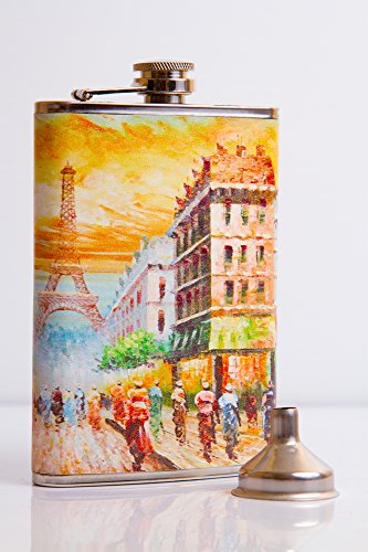Cute Flasks For Women - 12 Oz Paris Design Flasks For Liquor For Women - Pretty, Discrete And Cool Stainless Steel Flask Purse With Funnel Pouring Cap For Alcohol #TOP2