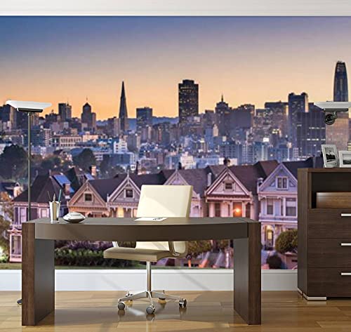 Modern 3D Alamo Square And Painted Ladies With San Francisco Skyline Wallpaper Stick And Peel Wall Stickers Removable Wall Paper Mural For Living Room Bedroom Tv Background Wall #TOP1