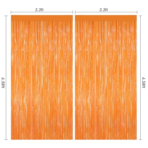 Image of 2Pack Orange Backdrop Curtains, Orange Tinsel Backdrop, Metallic Party Streamer Fringe Curtains, Foil Curtains Birthday Party, Curtain Backdrop for Baby Shower Bachelorette Xmas Party Halloween Decors