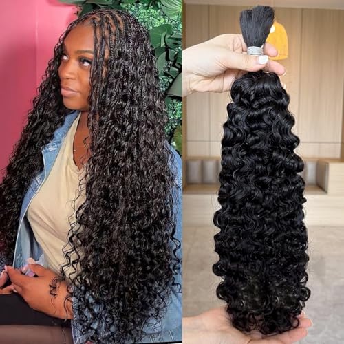 Lemoda Burmese Curly Bulk Human Hair Extensions Boho Human Braiding Hair For Bohemian Knotless Braids No Weft 100% Unprocessed Virgin Hair 14Inch 1PC/Lot Salon-Quality Natural Black