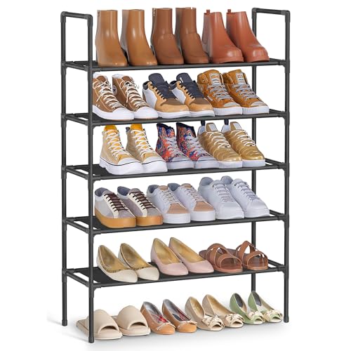 SONGMICS 5-Tier Shoe Rack, Shoe Storage for Hallway Closet, Slim and Space-Saving, Metal Frame, Non-Woven Fabric Shelves, Black ULSH045BH02 Black 5 Tiers (25.5"W)