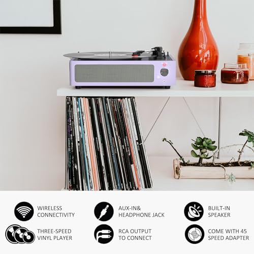 Image of Record Player for Vinyl Turntable with Speakers, Lavender Purple