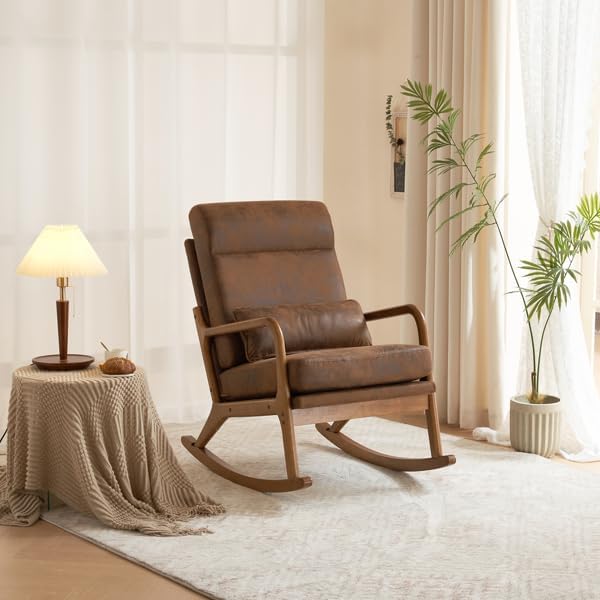 Modern Accent Rocking Chair, Comfy Nursery Glider Nursing Chair Armchair for Living Room, Upholstered Indoor Accent Chair with High Backrest Bedroom 100 x 65 x 101CM (Orange Bronzing Cloth)