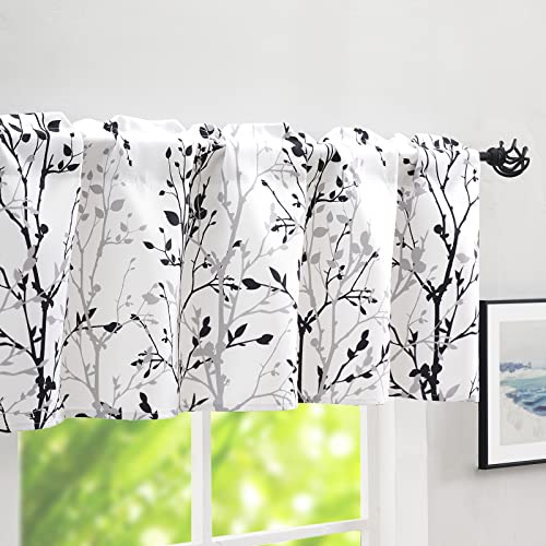 Luvyohmee Tree Branch Printed Valance Curtain 18 inches Long Kitchen Valance Black and Grey Window Valances for Kitchen Bathroom Dining Room Living Room Bedroom and Kids Room 1Panel