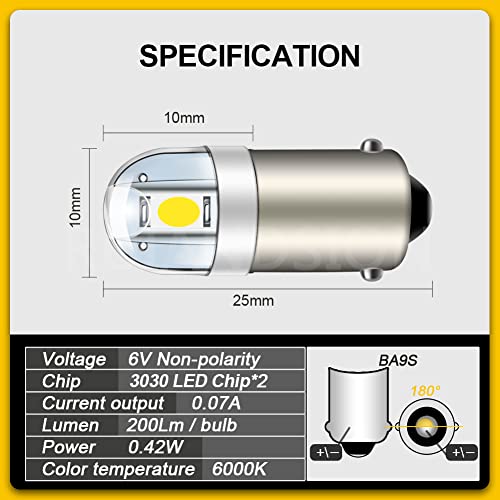 Ruiandsion BA9S LED Blanco 6V 4-Pack para Autos miniatura 4