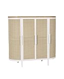 Home Heavenly® Aparador Maya – Mueble Auxiliar Ovalado con Diseño Vintage – Estructura Metálica Blanca y Frentes Enrejillados en Madera Natural – 80 cm, Entrega Montado (Blanco/Natural)