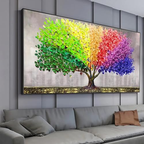 Toile arbre de la vie coloré style peinture à l'huile moderne | Finition d'art 90x180cm