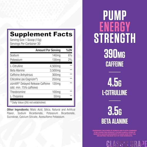 Image of Ryse Loaded Pre Workout Powder - Bazooka Grape - 30 Servings