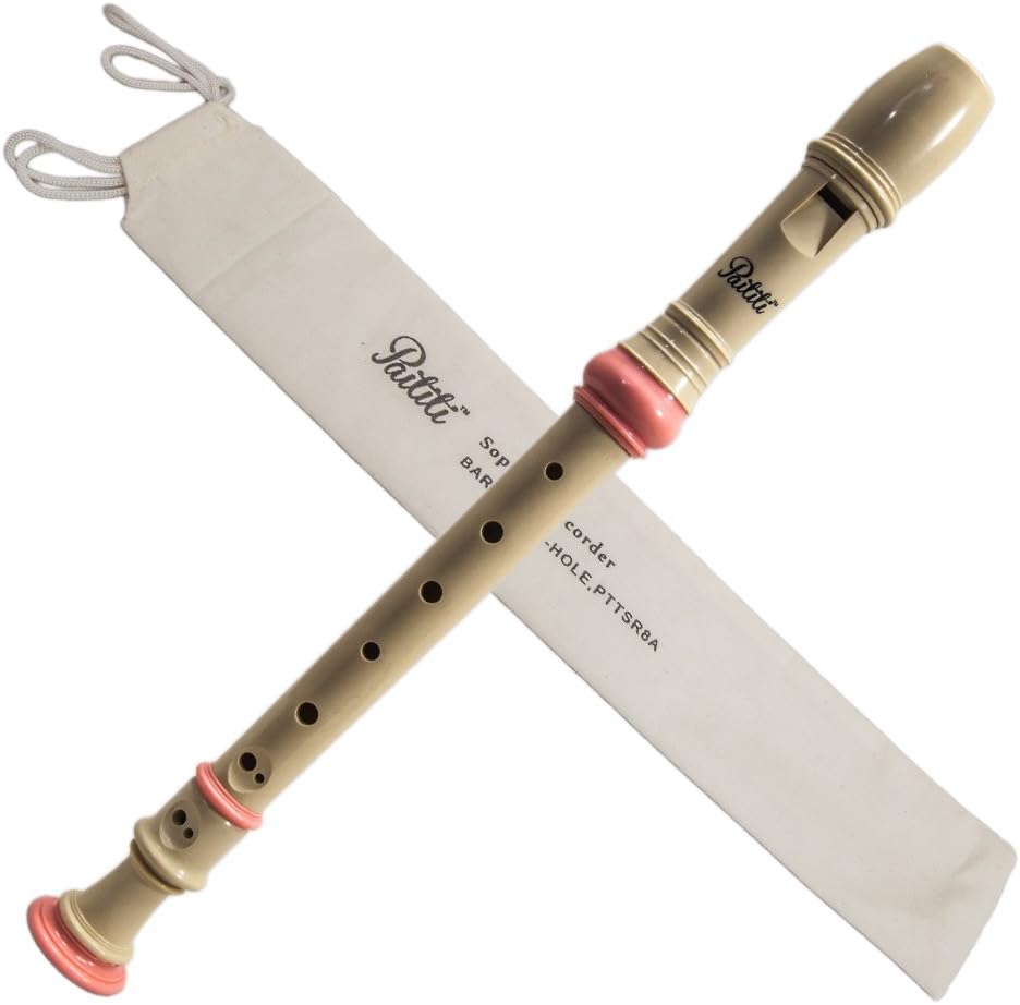 Paititi Soprano Recorder 8-Hole With Cleaning Rod + Caring Bag, Creamy/Pink Color, Key of C