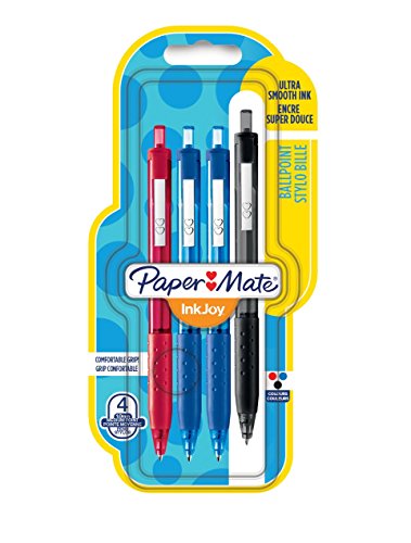 Paper Mate InkJoy 300RT bolígrafo retráctil, punta media de 1 mm y colores estándares surtidos, paquete de 4 (1956567)