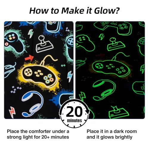 Image of Meeting Story Glow in the Dark Zipper Bedding Twin Zip Up Game Bedding Sets for Boys and Kids,3 Pcs Comforter Bed in a Bag with Fitted Sheet and 2 Pcs Pillowcases(Blackgreen,Twin)
