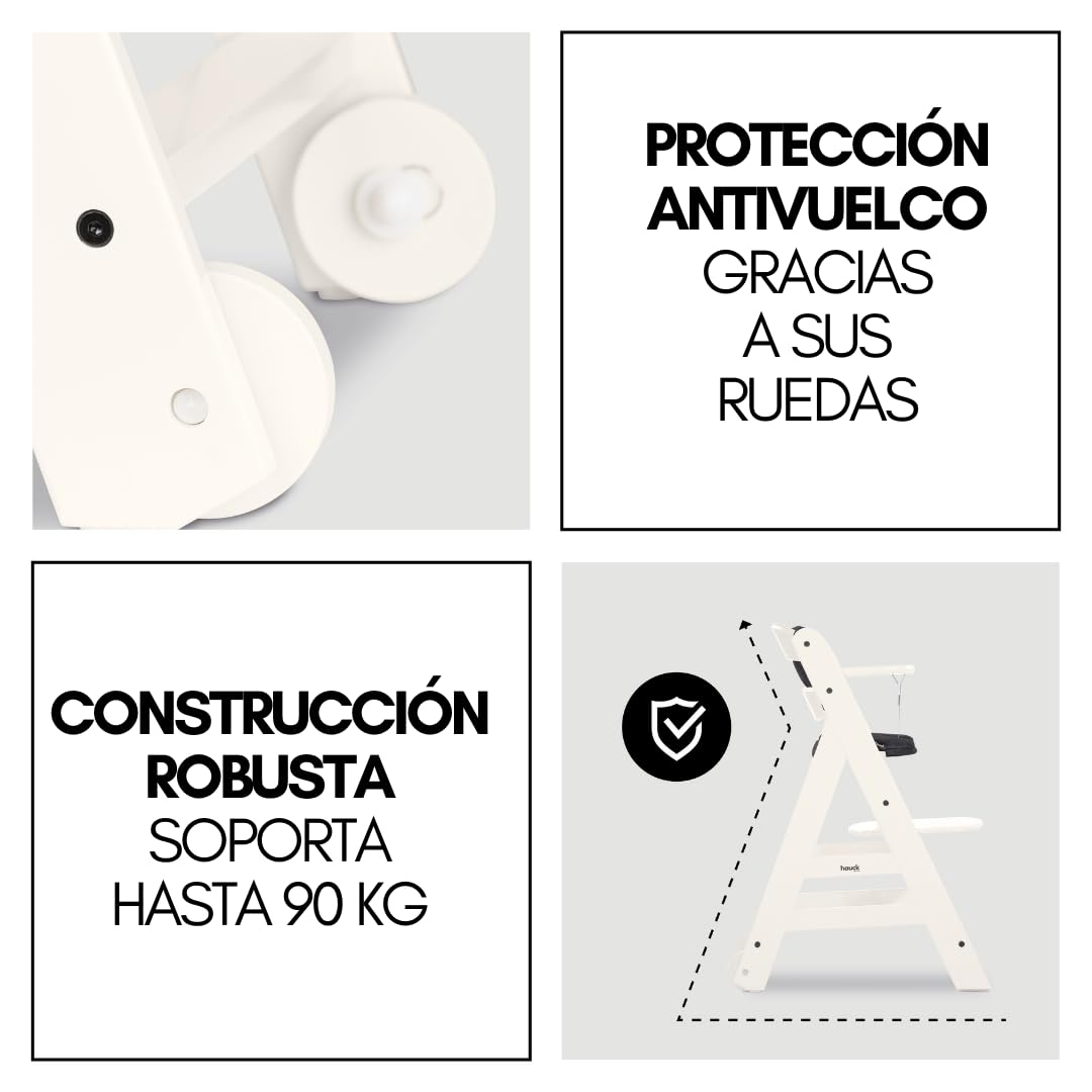 hauck Beta Newborn Set de Trona de Madera para Bebés - Tronas Evolutivas para Recién Nacidos con Hamaca Premium Cojín y Bandeja - Silla Alta Niños Comedor - Blanco