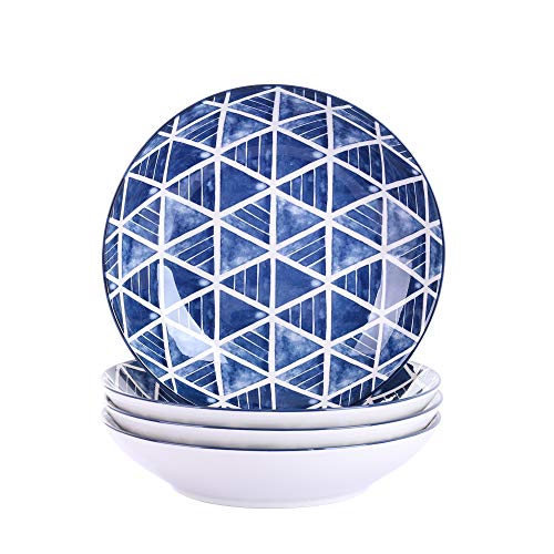 Sasaki Porzellan 4-teilig Suppenteller, 600 ml Füllmenge Tief Teller, 21,5 cm Durchmesser Salatteller, Pastateller