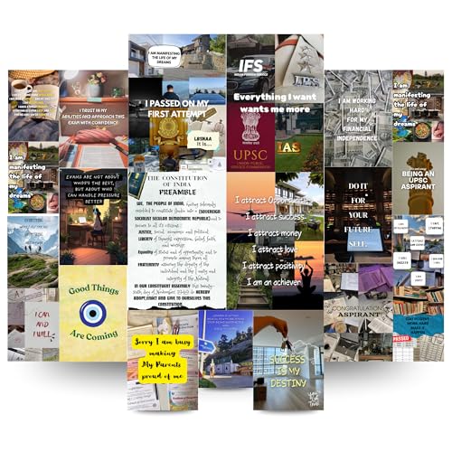 Image of Yellow Town India UPSC Motivation Poster Kit for Aspirants | 21 Multisize (Four A4, Eight A5, Nine A6) Hostel-Friendly Wall Posters with Free Adhesive Tape Roll | 300 GSM Glossy Card Stock Prints | Study Room & Exam Preparation Decor