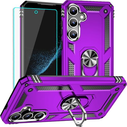 Coque Samsung S24 violette avec protège-écran HD et anneau antichoc
