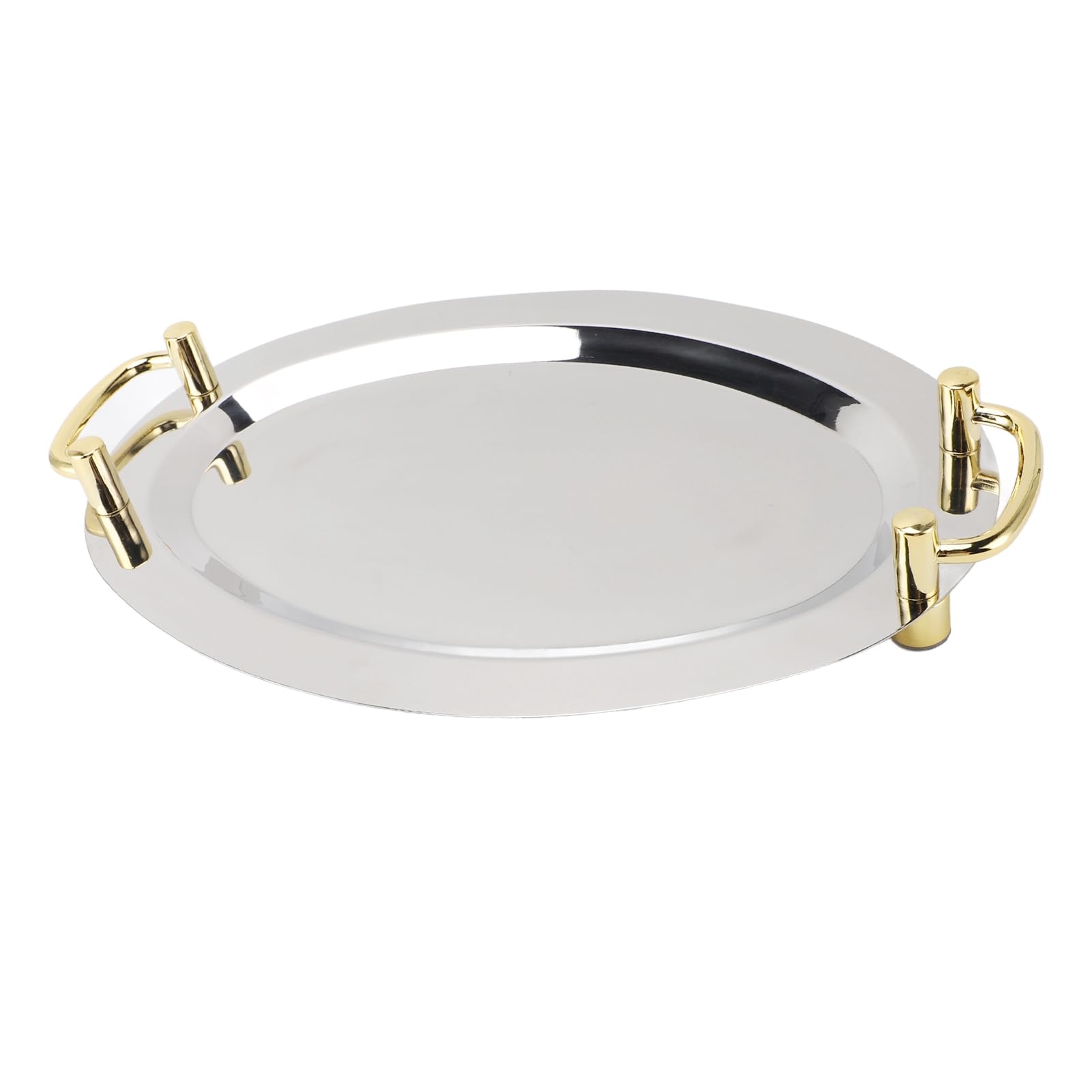 Plato de acero inoxidable con asa |Bandeja de Servicio de Metal Portátil para Buffet/Restaurante/Fiesta |El acabado de espejo mantiene los alimentos seguros y ordenados |Acero (Forma redonda con