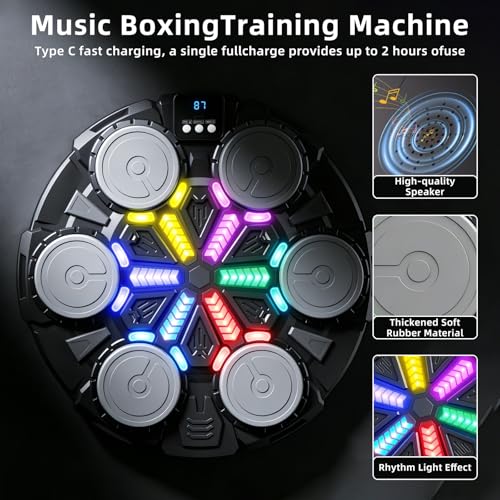 Image of Upgraded Music Boxing Machine for Kids and Adults, Bluetooth Wall Mounted Punching Pad with Gloves,Rhythm Lights&Two-Player Battle Home Gym Equipment,Sports Toy Gift for Ages 3-12 Year Old
