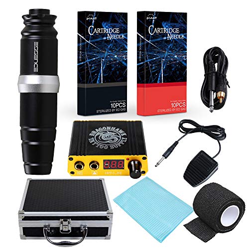 Extreme Tattoo Supply Tattoo Pen Kit Rotary Tattoo Machine Pen RCA Cord Power Supply Cartridge Tattoo Needles DML-3 Cover