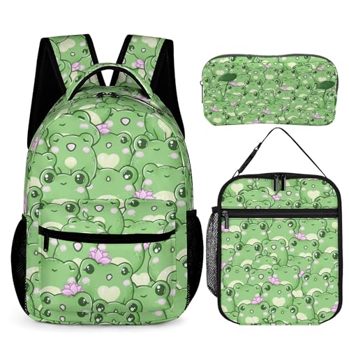 CaomeiWu Conjunto de mochila sapo para crianças, meninas, meninos, 43 cm, Cor 1 conjunto, Medium, Desenho animado