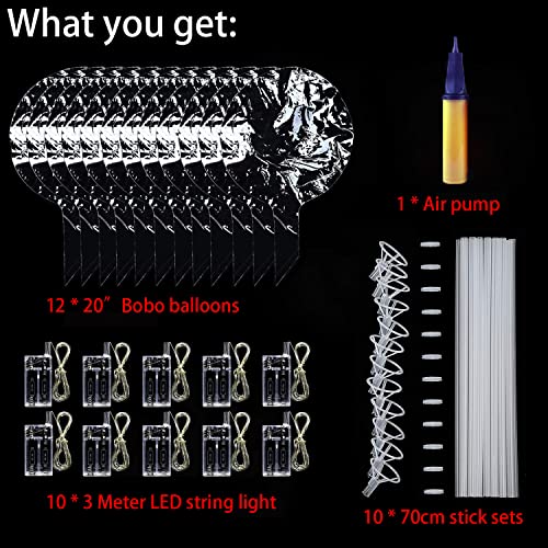 10 Pack Led Balloons, Clear Light Up Balloons With Sticks + Air Pump, Bobo Balloons Colorful Neon Balloons Glow In The Dark, Helium Balloons Sets For Party, Birthday, Wedding, Decoration #TOP5