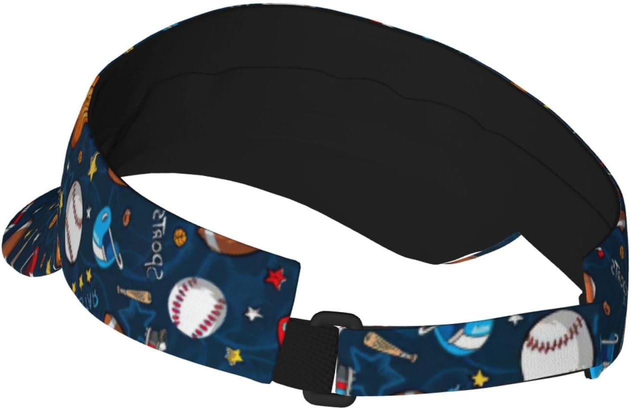 Sports Baseball Game Print Sports Sun Visor Hats,Adjustable Sun Caps for Men Women Adults Lightweight Black