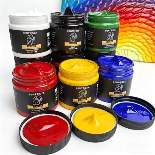 PENTRISTA Heavy Body Acrylic Paint Set 9 Colors (220ml/7.44oz) Rich Pigment Artist Acrylic Paint for Canvas Painting Wood Ceramic Stone Professional Art Supplies for Adults Artists & Crafters