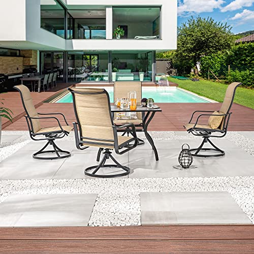 Image of LOKATSE HOME Patio Dining Set 5 Pieces Outside Textilene Swivel Chairs and Square Table, Beige