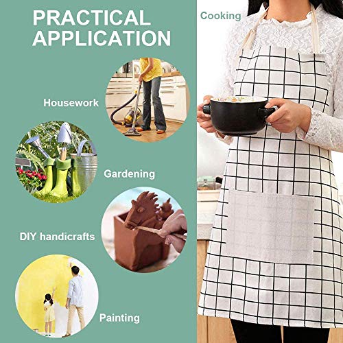 Image of KPNG Lattice Cotton Linen Apron Woman Adult Bibs Home Cooking Baking Coffee Shop Cleaning Aprons Kitchen Accessory (Pack Of 1, Gray)