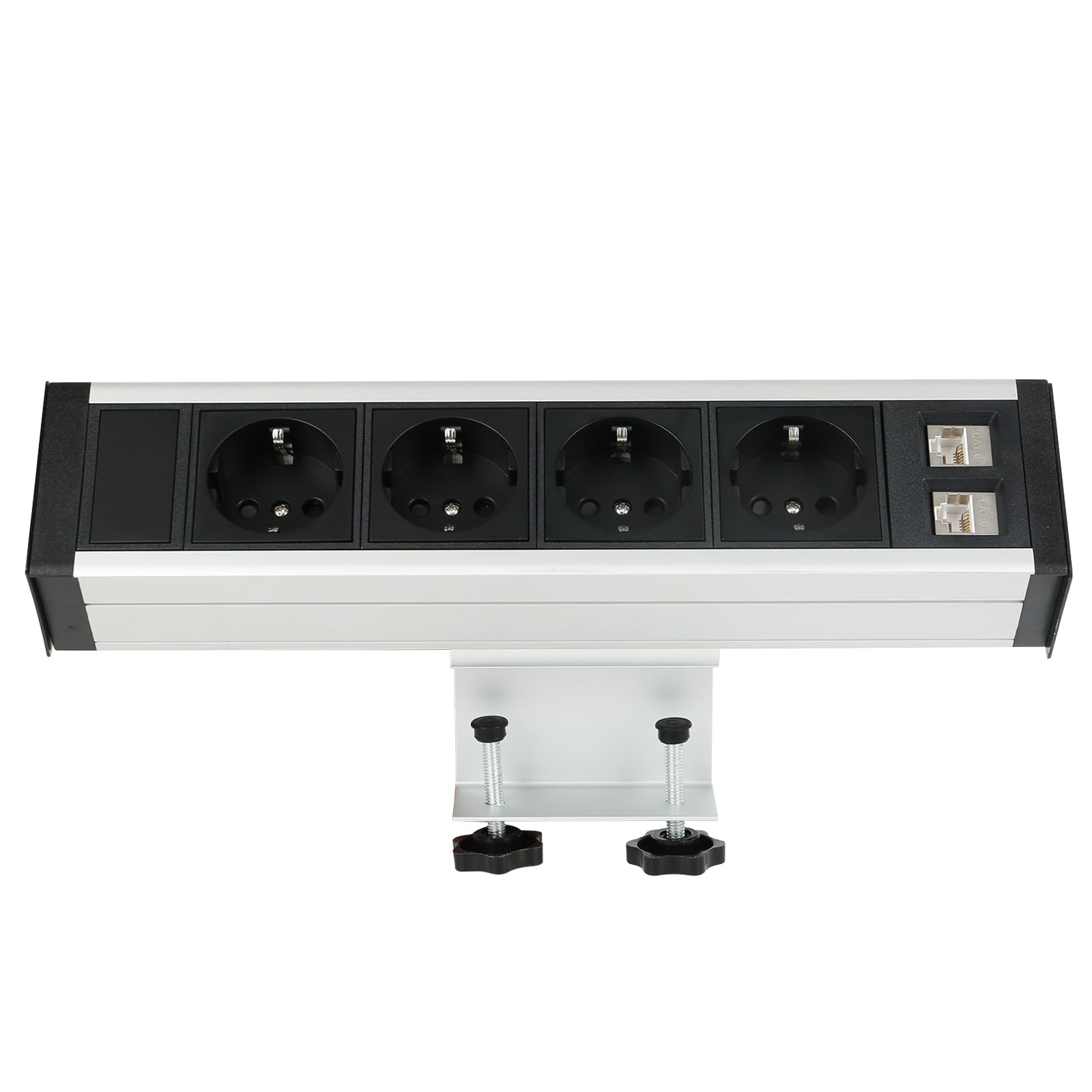 Regleta de mesa 4 enchufes con 2 RJ45, regleta de enchufes enchufable para cocina y oficina, cable de 1.5M