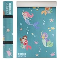Core Balance Kids Yoga Mat with Strap, Screen-Printed Mermaid Pattern, Non Slip PVC Foam, Textured Grip, 6mm Thick for Cushioning & Support, Easy to Clean, Active Play & Exercise Mat, 152cm x 60cm