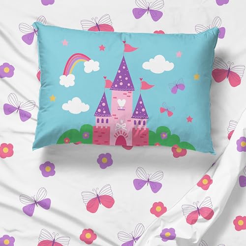 Image of Sunny Side Up Magic Castle Toddler Sheet Set - 3 Piece Toddler Bedding Set Includes Pillow Cover - Super Soft Floral Butterfly Microfiber Sheets