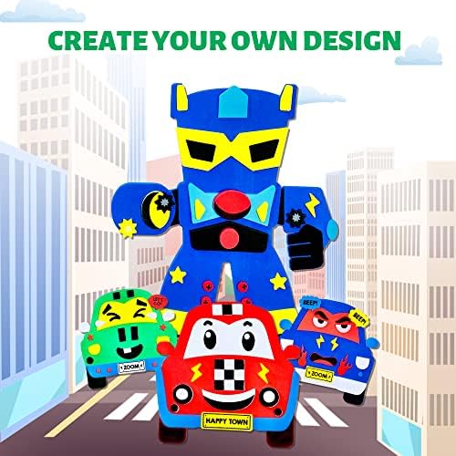 VKPI 4 Pieces EVA Foam Art Crafts Gift Kit, Creative Make Your Own Cars, Cartoon 3D Foam Paper Craft Projects for Kids Ages 4+ Toddler, Preschool Learning Toy for Birthday Party Favor Supplies 6 51kTbZknFOL. AC