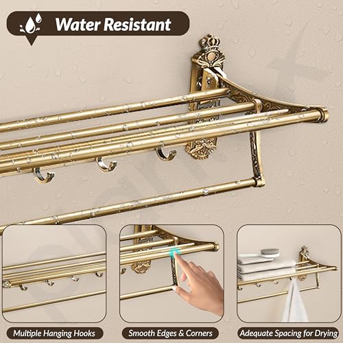 Image of Plantex Antique Aluminum Foldable Towel Rack for Bathroom /Towel Holder in Bathroom /Folding Towel Stand /Hanger /Bathroom Accessories (24 Inch)