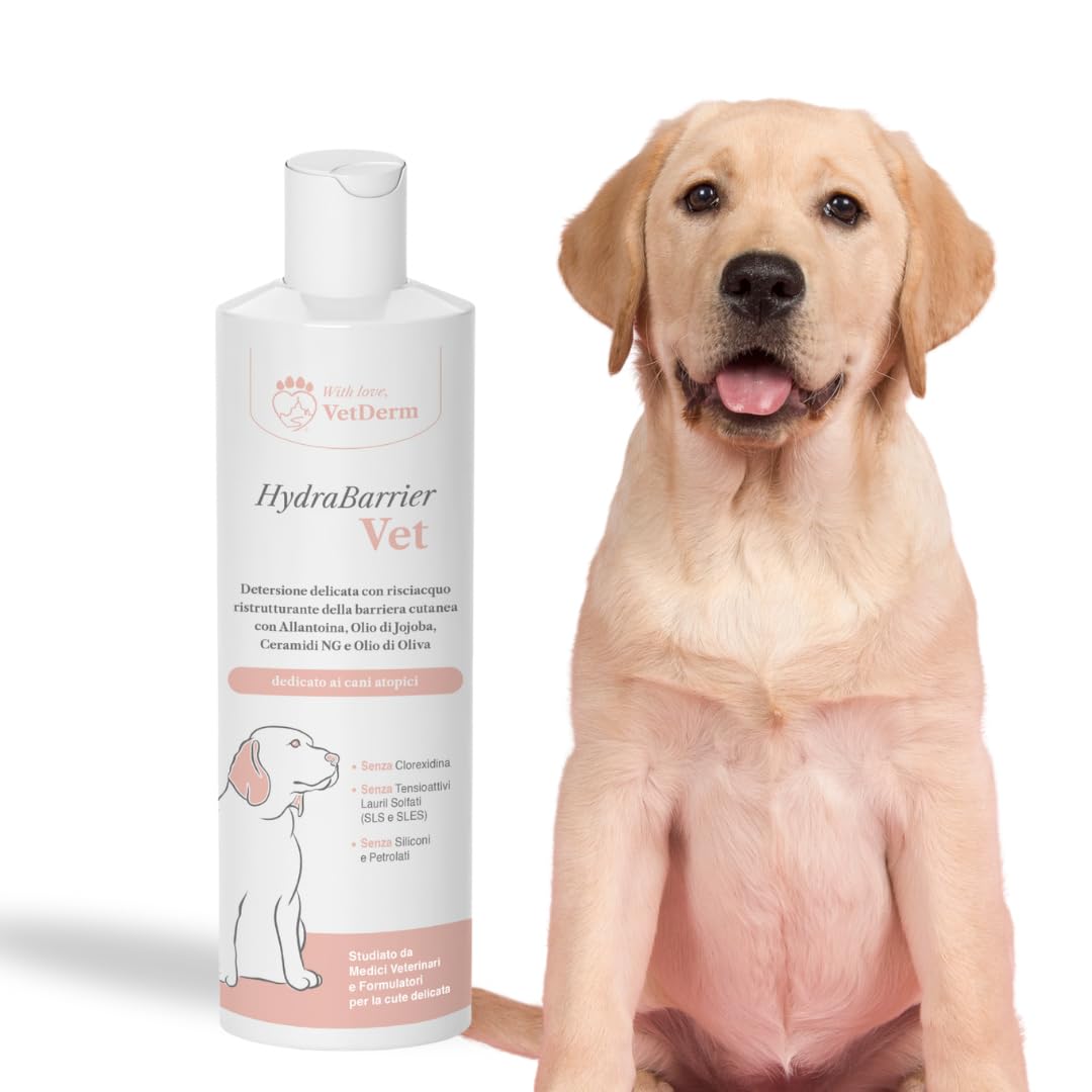 HydraBarrier Vet - Shampoo per Cani con Dermatite Atopica - Antiprurito, Emolliente e Idratante - Senza Alcol, Clorexidina, SLS/SLES e Siliconi - Per Tutte le Razze - 250ml