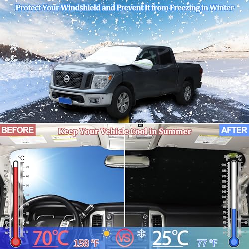 Image of Windshield Snow Cover Compatible with Titan 2016-2024, Car Snow Cover, Front Windshield Sunshade, Exterior Windscreen Sun Shade, UV-Rays Sun Ice Snow Frost Protector, 4-Layer Windshield Cover