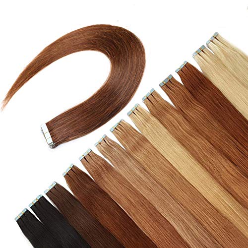 ShowCoco 18 inches Medium Auburn/Red Brown (#30) Tape in Hair Extensions Real Human Hair Seamless Remy Tape in Skin Weft Hair Extensions (40g-20pcs/pack)