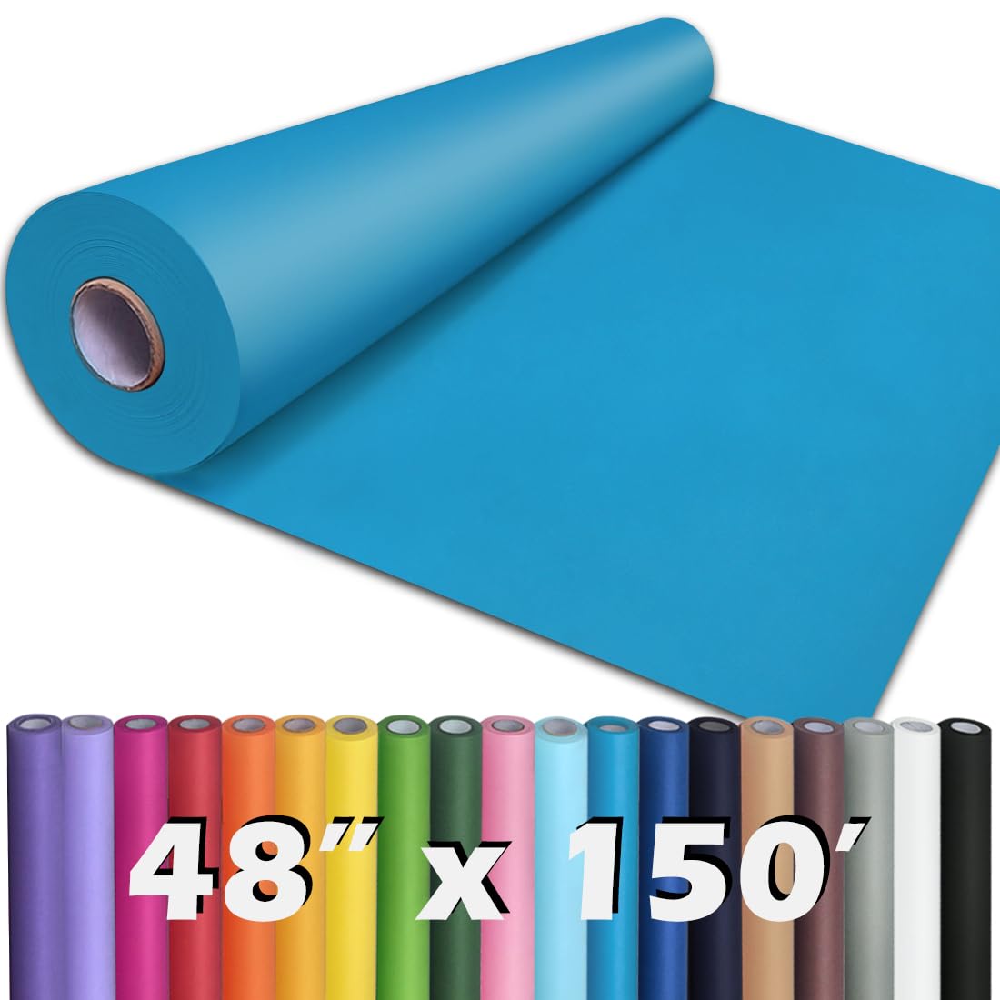 PerkHomy Lake Blue Kraft Paper Roll 48" x 1,800" (150') for Gift Wrapping Bouquet Flower Art Painting Craft Writing Packaging Shipping 80GSM 55LB (Lake Blue, 48" x 150')