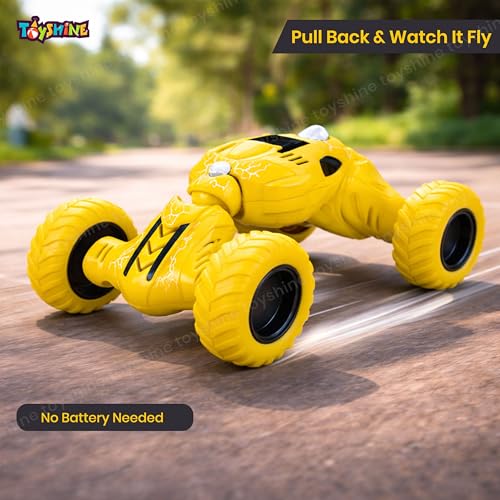 Image of Toyshine Pull Back Friction Powered Telescopic DTX Toy Car Off-Road Non Electric Stunt Toy, Babies Toddlers Kids Boys Girls Age 2+ (Yellow)