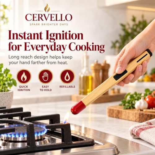 Image of Long Handle Butane Gas Lighter with Refillable Design and Adjustable Flame Control, Multipurpose Ignition Lighter for Kitchen Stove, Candles, BBQ, Camping and Outdoor Use