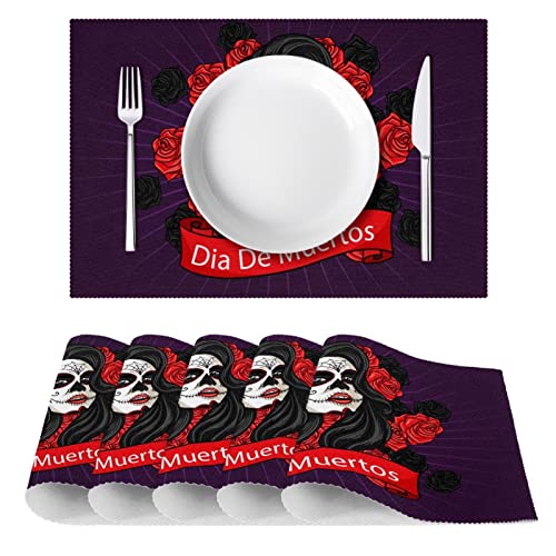 Sets de table Dia De Muertos anti-glisse pour protéger la table des enfants