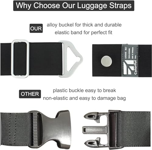 Image of Adjustable Luggage Strap for Suitcases Over Handle Add a Bag Elastic Travel Belt for Luggage Carry On Bag with Alloy Buckle Hands-Free Airport Travel Trips Accessories (Black)
