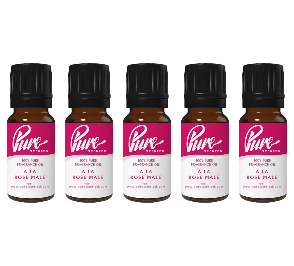 Pure Scented 50ml Fragrance Oils - 5 x 10ml Suitable for Candles, Soaps, Slime, Diffusers, Cosmetics, Wax Melts, Designer (5 x 10ml, LA Rose Male)