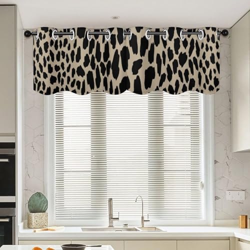 Cortinas con cenefa negra de leopardo para sala de estar y cafetería, pack de 2 paneles 2