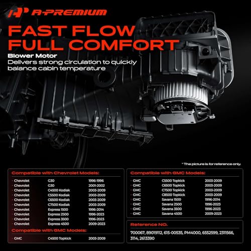 Image of A-Premium Front HVAC Heater Blower Motor Compatible with Chevrolet & GMC Vehicles - Express 1500 /2500 /3500 /4500, G30, C4500 /C5500 /C6500 /C7500 Kodiak, Savana 1500 /2500 /3500 /4500