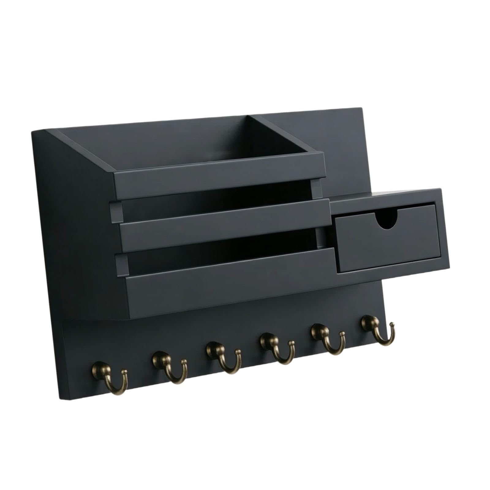 rockible Porte-clés Mural Organisateur de Courrier Étagère En Bois avec Crochets pour Rangement de Clés Courrier Objets Du Quotidien Adapté à Entrée Chambre Cu, Noir