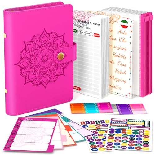 Aocii Money Binder Italiano, Cash Stuffing Italiano, Budget Binder Planner, Agenda Risparmio Soldi con Buste, Agenda Soldi Organizer Include Accessori Personalizzati Locali, Budget Sheet (rosso