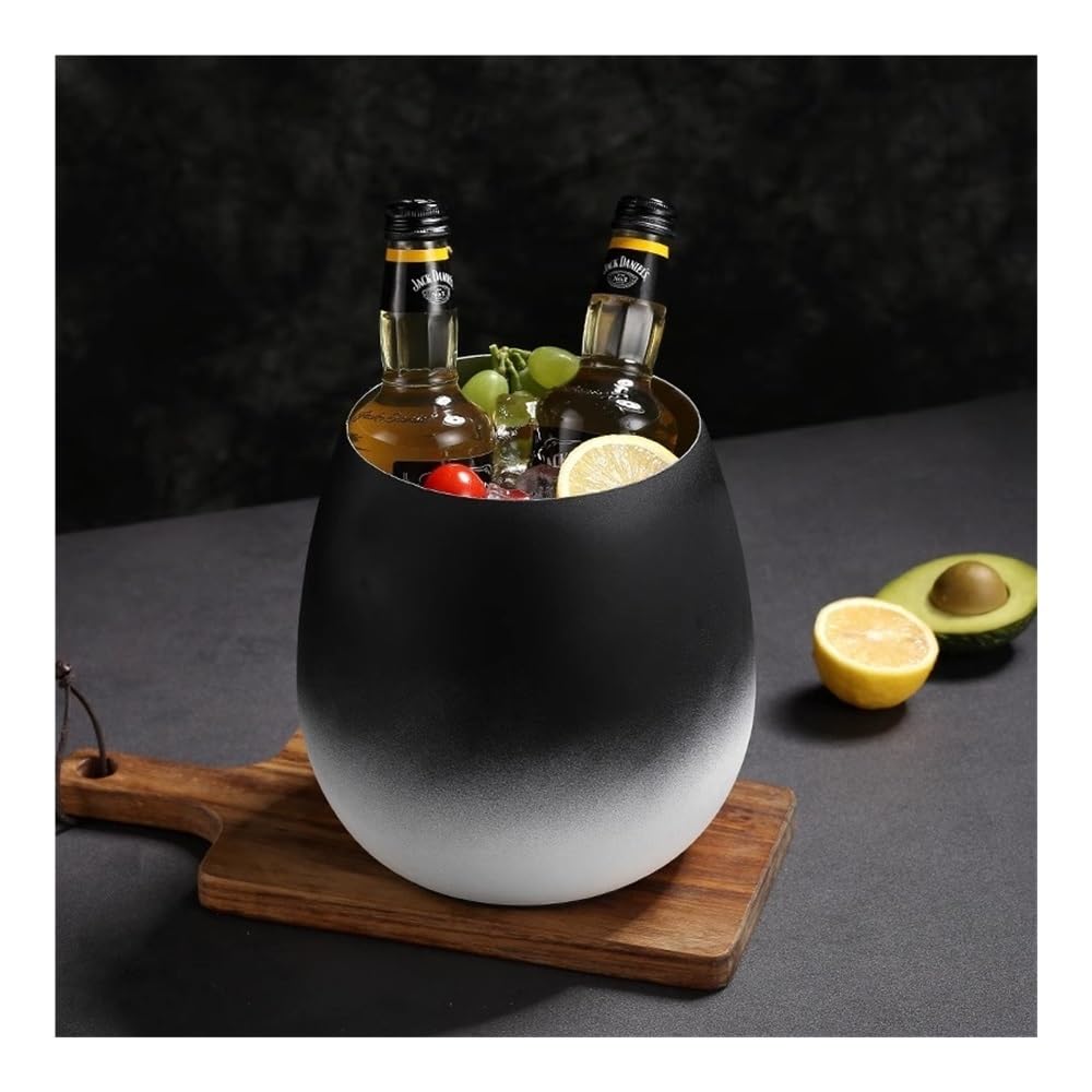Secchiello per Il Ghiaccio, Secchiello for Ghiaccio in Acciaio Inossidabile, Secchiello for Champagne, Vino e Birra(Black)