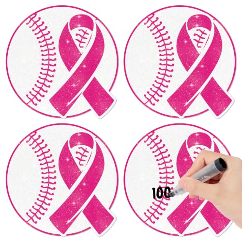 Image of Hot Pink Baseball Glitter Cutouts for Breast Cancer Awareness Party Favor