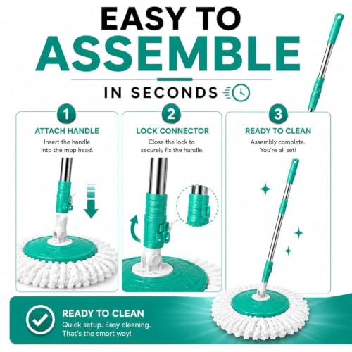 Image of Ultra Premium 360 Spin Mop Stick Rod with Stainless Steel Handle | Adjustable & Extendable Heavy Duty Mop Handle | Floor Cleaning Refill Rod Compatible with Spin Mop (Aqua) (1 Refill)