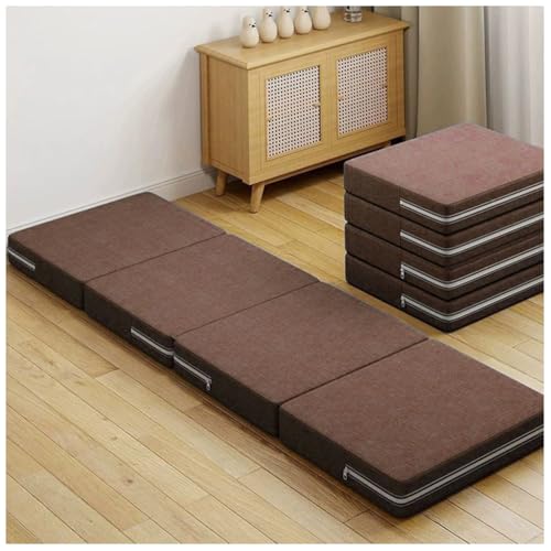 loyfreeyo ごろ寝マット ごろ寝マット 折りたたみ セミシングル 四つ折り 来客用布団 大人 高反発 敷き布団 軽量 取っ手付き 体圧分散 防ダニ 抗菌防臭 洗えるカバー 通気性がよい 車中泊 仮眠 キャンプ 来客用 ソファー (ブラウン,幅70c